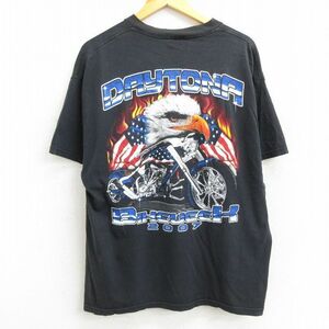 XL/古着 半袖 ビンテージ Tシャツ メンズ 00s バイク 鳥 デイトナ 大きいサイズ コットン クルーネック 黒 ブラック 22jul20 中古 7OF