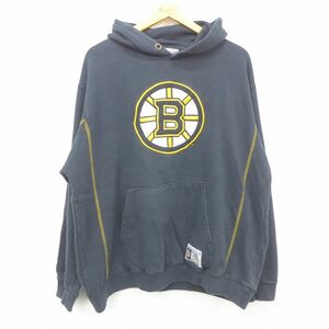 XL/古着 マジェスティック 長袖 スウェット パーカー メンズ 00s NHL ボストンブルーインズ 大きいサイズ 黒 ブラック アイスホッケー 7OF