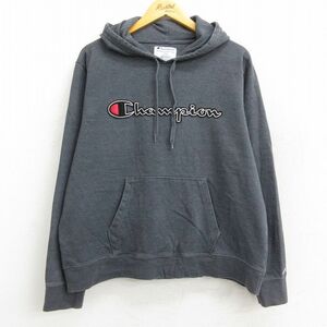 XL/古着 チャンピオン champion 長袖 スウェット パーカー メンズ ビッグロゴ 濃グレー 霜降り 22sep12 中古 スエット トレーナー トッ 7OF