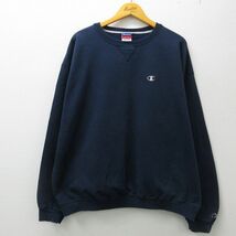 XL/古着 チャンピオン Champion 長袖 スウェット メンズ 00s ワンポイントロゴ 刺繍 大きいサイズ クルーネック 紺 ネイビー 22oct26 3OF_画像1