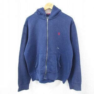 XL/古着 ラルフローレン Ralph Lauren 長袖 ブランド フルジップ スウェット パーカー メンズ 90s ワンポイントロゴ タロン 紺 ネイビ 3OF