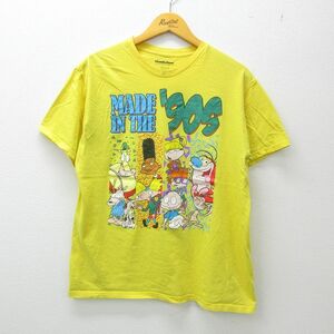 L/古着 半袖 Tシャツ メンズ ニコロデオン ラグラッツ レンとスティンピー コットン クルーネック 黄 イエロー 22may12 中古 7OF