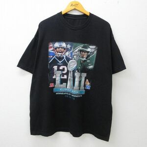 XL/古着 半袖 Tシャツ メンズ NFL ニューイングランドペイトリオッツ フィラデルフィアイーグルス 大きいサイズ クルーネック 黒 ブラ 7OF