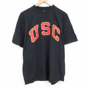 L/古着 ラッセル 半袖 Tシャツ メンズ USC コットン クルーネック 黒 ブラック 22aug18 中古 7OF