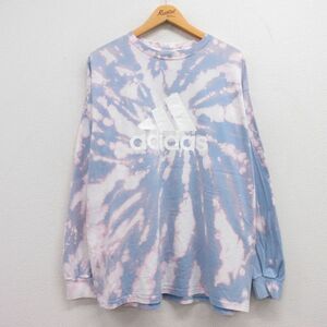 XL/古着 アディダス adidas 長袖 ビンテージ Tシャツ メンズ 00s ビッグロゴ 大きいサイズ コットン クルーネック 薄紺 ネイビー ブリ 3OF