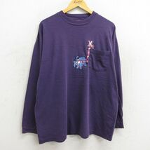 XL/古着 長袖 ビンテージ Tシャツ メンズ 00s ディズニー くまのプーさん ピグレット イーヨー 刺繍 胸ポケット付き 大きいサイズ コッ 3OF_画像1