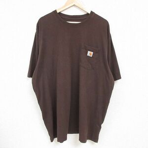 XL/古着 カーハート Carhartt 半袖 ブランド Tシャツ メンズ 胸ポケット付き 大きいサイズ ロング丈 コットン クルーネック こげ茶 ブ 7OF