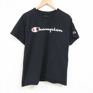 L/古着 チャンピオン Champion 半袖 ブランド Tシャツ メンズ ビッグロゴ クルーネック 黒 ブラック 22jul01 中古 7OF