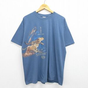 XL/古着 半袖 ビンテージ Tシャツ メンズ 00s ヒョウ 動物園 ワシントンDC コットン クルーネック 紺 ネイビー 22jun17 中古 7OF