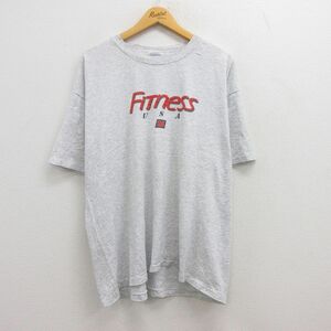 XL/古着 ヘインズ 半袖 ビンテージ Tシャツ メンズ 90s Fitness 大きいサイズ クルーネック 薄グレー 霜降り 22jul21 中古 7OF