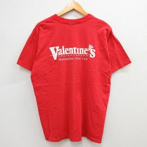 XL/古着 半袖 ビンテージ Tシャツ メンズ 90s Valentines ピザ ニューヨーク 大きいサイズ クルーネック 赤 レッド 23may18 中古 3OF