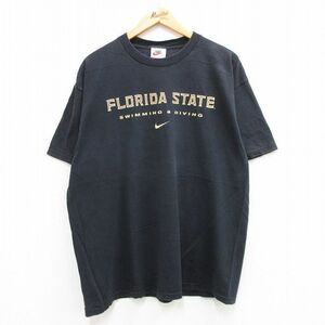 XL/古着 ナイキ NIKE 半袖 ビンテージ Tシャツ メンズ 90s フロリダ ワンポイントロゴ 大きいサイズ コットン クルーネック 黒 ブラッ 3OF