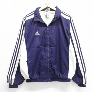 L/古着 アディダス adidas 長袖 ナイロン ジャケット メンズ 90s ワンポイントロゴ 紫 パープル 3本ライン 23dec02 中古 アウター ウインド