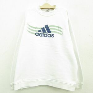 古着 アディダス adidas 長袖 スウェット キッズ ボーイズ 子供服 90s ビッグロゴ クルーネック 白 ホワイト 22oct11