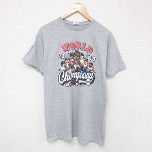 L/古着 半袖 Tシャツ メンズ MLB ボストンレッドソックス ワールドチャンピオンズ クルーネック グレー 霜降り メジャーリーグ ベース