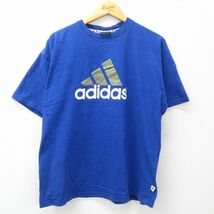 XL/古着 アディダス adidas 半袖 ビンテージ Tシャツ メンズ 90s ビッグロゴ コットン クルーネック 青 ブルー 23apr11 中古_画像1