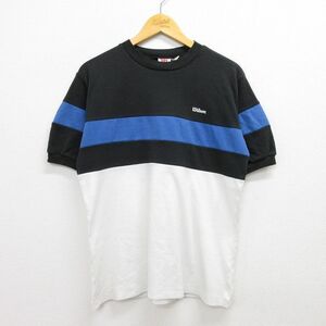 L/古着 ウィルソン 半袖 ビンテージ Tシャツ メンズ 90s ワンポイントロゴ クルーネック 黒他 ブラック 22jul05 中古