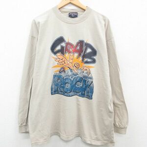 XL/古着 ジャンスポーツ 長袖 ビンテージ Tシャツ メンズ 90s GRAB 大きいサイズ コットン クルーネック ベージュ カーキ spe 23may17