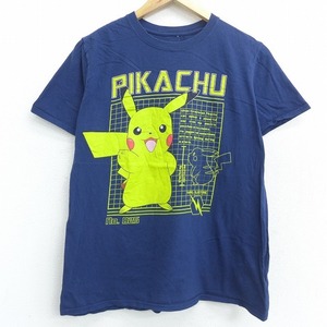 古着 半袖 Tシャツ レディース ポケットモンスター ポケモン ピカチュウ コットン クルーネック 紺 ネイビー 21jun11 中古 7OF