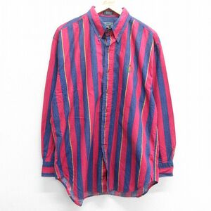 XL/古着 ラルフローレン チャップス 長袖 ブランド シャツ メンズ 80s ワンポイントロゴ 大きいサイズ コットン ボタンダウン 紺他 ネ 3OF