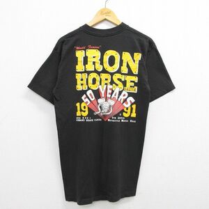 L/古着 半袖 ビンテージ Tシャツ メンズ 90s アイアンホースサロン バイク コットン クルーネック 黒 ブラック 22jun07 中古 7OF