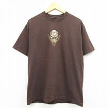 L/古着 半袖 Tシャツ メンズ スカル サイコロ クルーネック 茶 ブラウン 22apr11 中古 7OF_画像2