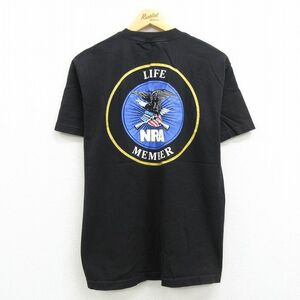 M/古着 半袖 Tシャツ メンズ NRA ワシ 星条旗 胸ポケット付き クルーネック 黒 ブラック 22may11 中古 7OF