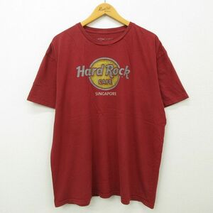 XL/古着 半袖 Tシャツ メンズ ハードロックカフェ シンガポール 大きいサイズ コットン クルーネック エンジ 22jul22 中古 7OF