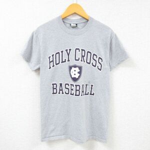 S/古着 半袖 Tシャツ メンズ ホーリークロス 大学 ベースボール クルーネック グレー 霜降り 22jul05 中古 7OF