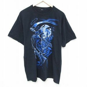 XL/古着 半袖 Tシャツ メンズ 死神 クルーネック 黒 ブラック 23jul28 中古 3OF