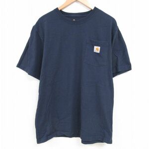 XL/古着 カーハート Carhartt 半袖 ブランド Tシャツ メンズ 胸ポケット付き コットン クルーネック 紺 ネイビー 22may31 中古 7OF