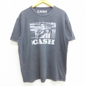 XL/古着 半袖 ロック バンド Tシャツ メンズ ジョニーキャッシュ 大きいサイズ コットン クルーネック 黒 ブラック 22may10 中古 7OF