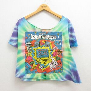 XL/古着 半袖 ロック バンド Tシャツ メンズ ロラパレーザ フェス ショート丈 コットン 黄緑他 タイダイ 22may20 中古 7OF