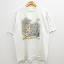 XL/古着 半袖 ビンテージ Tシャツ メンズ 90s ライオン オオカミ クルーネック 白 ホワイト 22jun16 中古 7OF_画像1