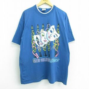 XL/古着 半袖 ビンテージ Tシャツ メンズ 90s 仮面 クラリネット ニューオリンズ コットン クルーネック 紺 ネイビー 22jun20 中古 7OF