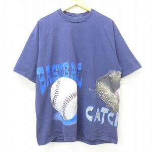 XL/古着 半袖 ビンテージ Tシャツ メンズ 00s 野球 グローブ コットン クルーネック 紺 ネイビー spe 22may16 中古 7OF