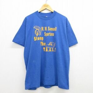 XL/古着 半袖 ビンテージ Tシャツ メンズ 90s WW サミュエル ハイスクール 騎士 大きいサイズ クルーネック 青 ブルー 22jul08 中古 7OF