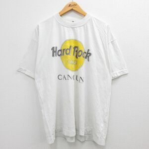 XL/古着 半袖 ビンテージ Tシャツ メンズ 90s ハードロックカフェ カンクン メキシコ 大きいサイズ クルーネック 白 ホワイト 22jul06 7OF