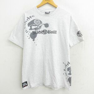 L/古着 半袖 ビンテージ Tシャツ メンズ 00s マウイビルト スカル クルーネック グレー 霜降り 22jul22 中古 7OF