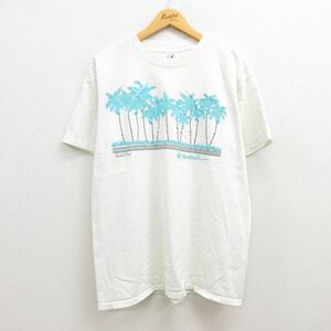 L/古着 半袖 ビンテージ Tシャツ メンズ 90s ヤシの木 ハワイ コットン クルーネック 白 ホワイト 22aug18 中古 7OF