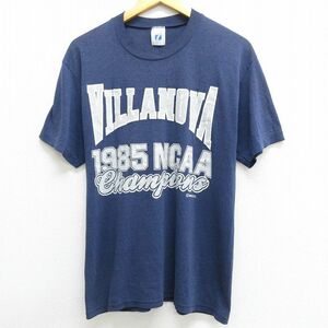 M/古着 半袖 ビンテージ Tシャツ メンズ 80s NCAA ビラノバ クルーネック 紺 ネイビー 22aug18 中古 7OF