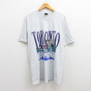 XL/古着 半袖 ビンテージ Tシャツ メンズ 90s トロント ビル クルーネック 薄グレー 霜降り 22aug18 中古 7OF