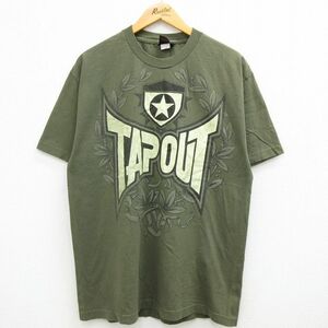 L/古着 半袖 ビンテージ Tシャツ メンズ 90s タップアウト コットン クルーネック 濃緑 グリーン 22aug22 中古 7OF