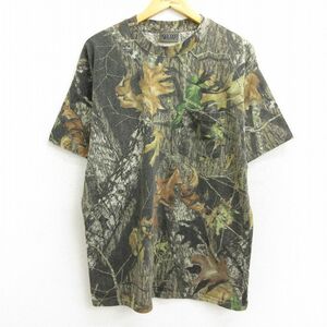 L/古着 半袖 ビンテージ Tシャツ メンズ 00s モッシーオーク 胸ポケット付き クルーネック 茶他 ブラウン 迷彩 22aug18 中古 7OF