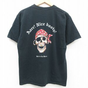 L/古着 半袖 ビンテージ Tシャツ メンズ 00s スカル コットン クルーネック 黒 ブラック 23apr17 中古 3OF