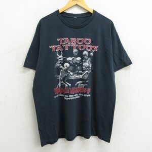 XL/古着 半袖 ビンテージ Tシャツ メンズ 00s スケルトン タブータトゥー クルーネック 黒 ブラック 23jun28 中古 3OF