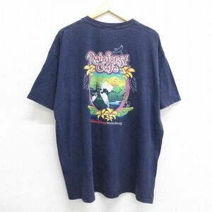 XL/古着 半袖 ビンテージ Tシャツ メンズ 00s ディズニー レインフォレストカフェ ワニ 鳥 大きいサイズ クルーネック 紺 ネイビー 23j 3OF