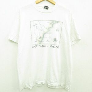 XL/古着 半袖 ビンテージ Tシャツ メンズ 90s 地図 OGUNQUIT クルーネック 白 ホワイト 22aug19 中古 7OF