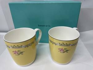 TIFFANY ティファニー ペア マグカップ 未使用 PINK TULIP ピンクチューリップ 黄色 イエロー