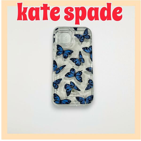 新品 kate spade ケイトスペード iPhone14 ケースブルーマルチ